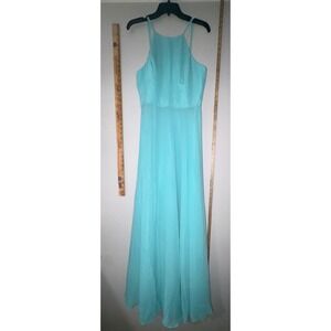 JJ's House Spa Blue Chiffon High Neck Maxi Dress Formal Gown Size 10 251599